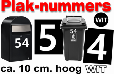 Huisnummer / container stickers Wit 10CM