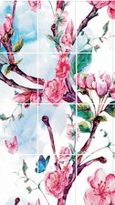 Foto tegelsticker 20x15 Geschilderde bloemen multicolor 80x45 cm hxb