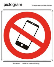 Pictogram sticker Verboden voor mobiele telefoon (10x10cm)