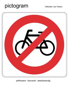 Pictogram sticker Verboden voor fietsen (10x10cm)